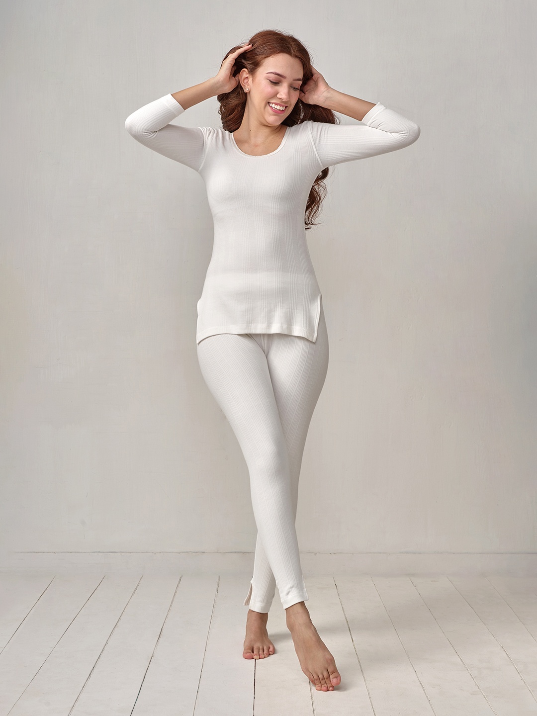 

INFERNO Women Three-Quarter Sleeves Long Thermal Top & Pant Set, White