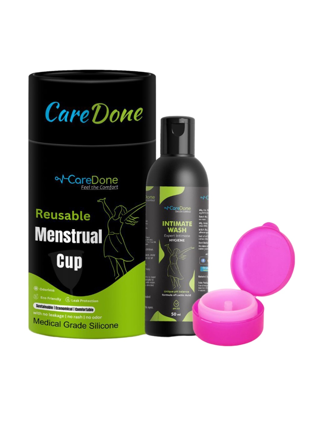 

CareDone Washable & Leakproof Menstrual Cup- L With Intimate Wash - 50 ml, Pink