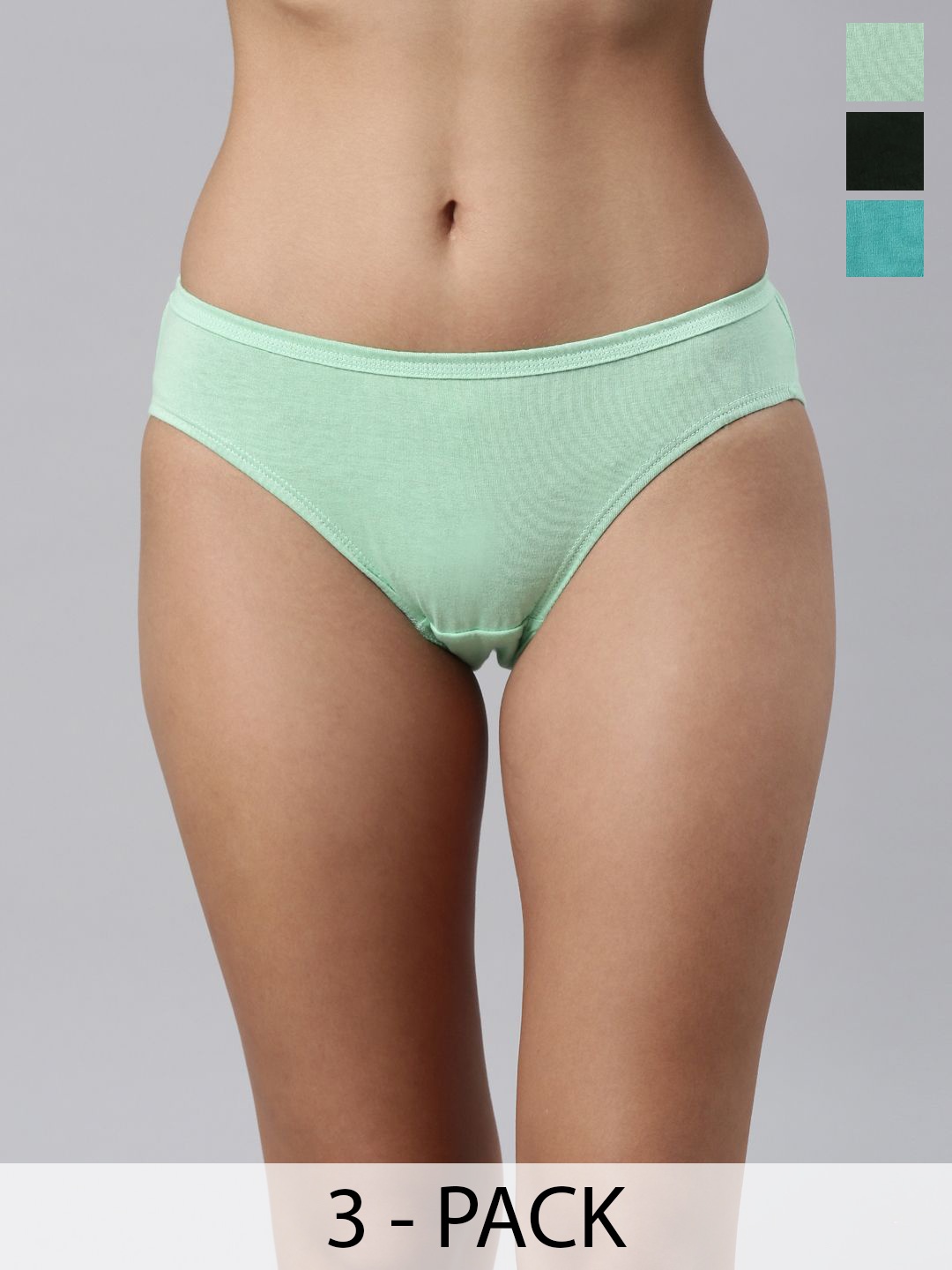 

Kryptic Women Pack Of 3 Pure Cotton Mid-Rise Bikini Briefs, Green