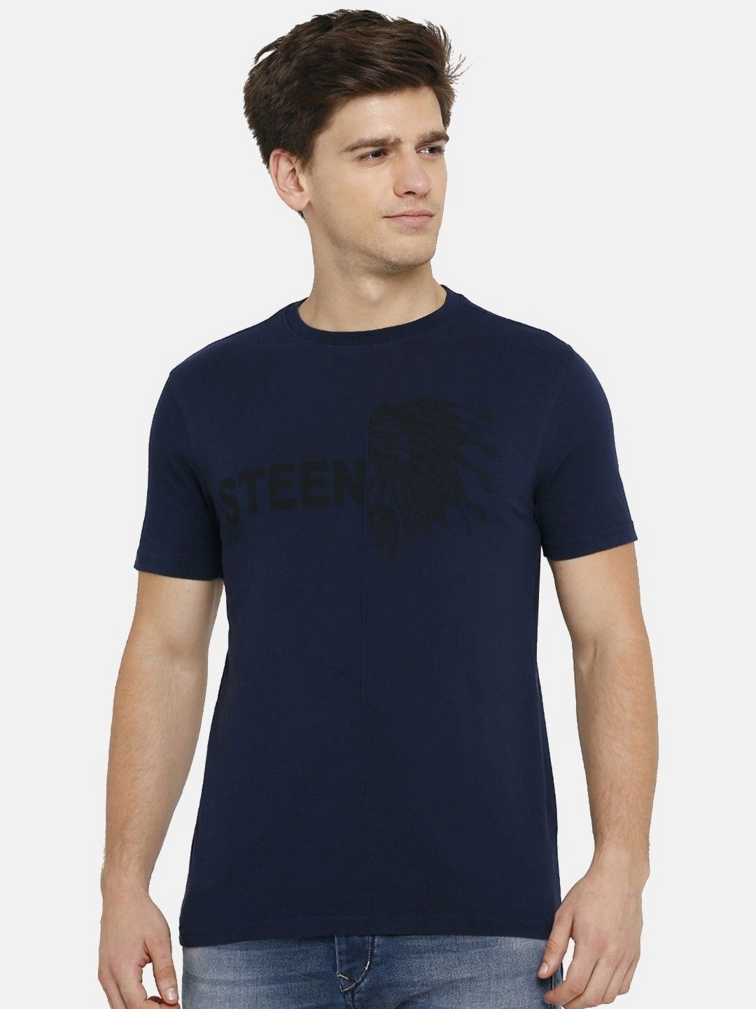 

Steenbok Men Graphic Printed Round Neck Cotton T-shirt, Navy blue