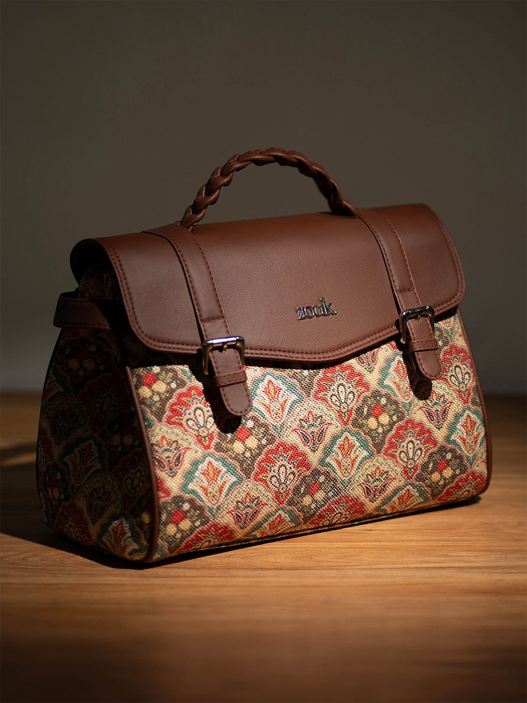 

ZOUK Women Floral Printed Satchel Bag, Cream