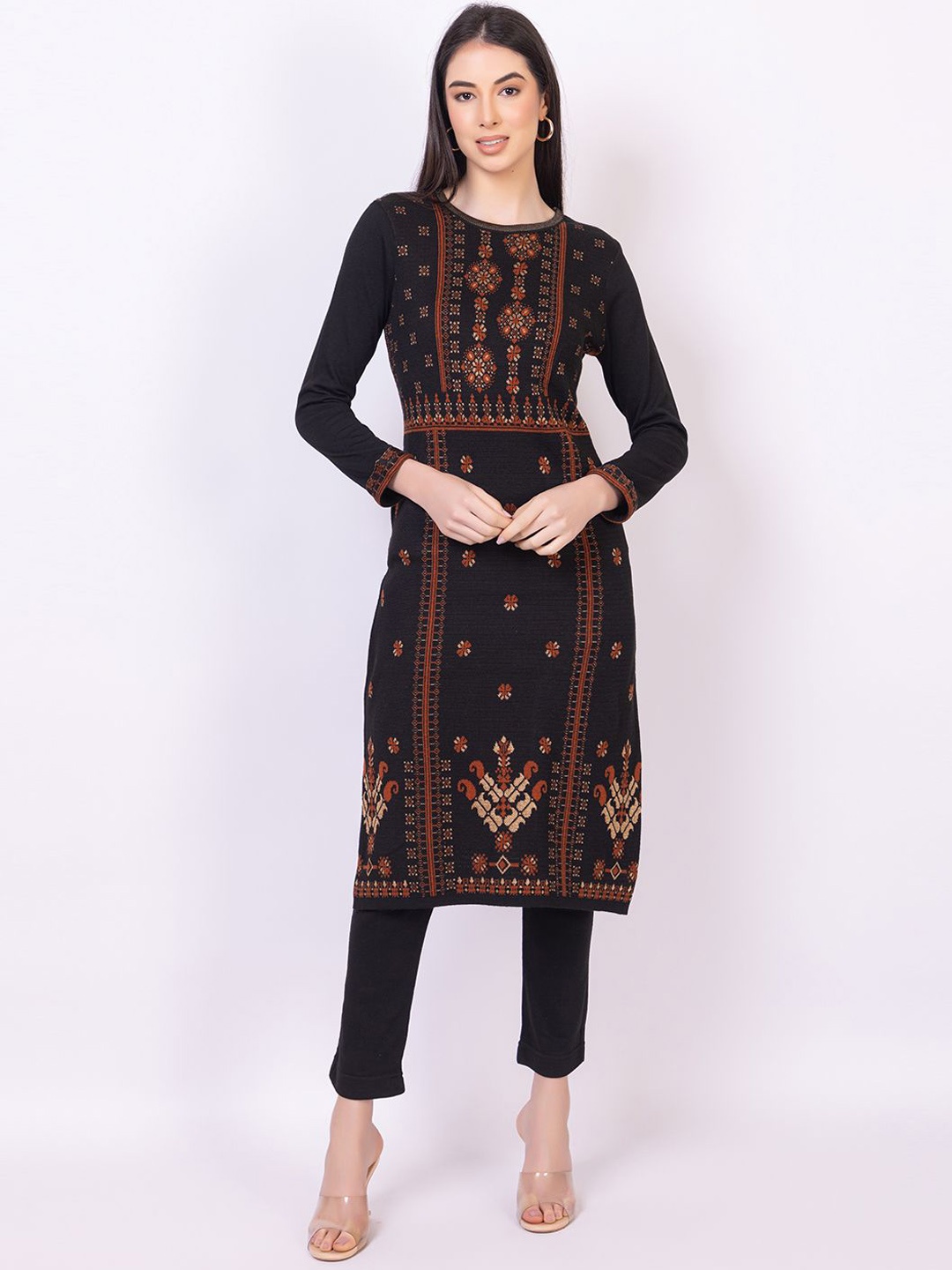 

KEIKO Women Ethnic Motifs Jacquard Kurta, Black