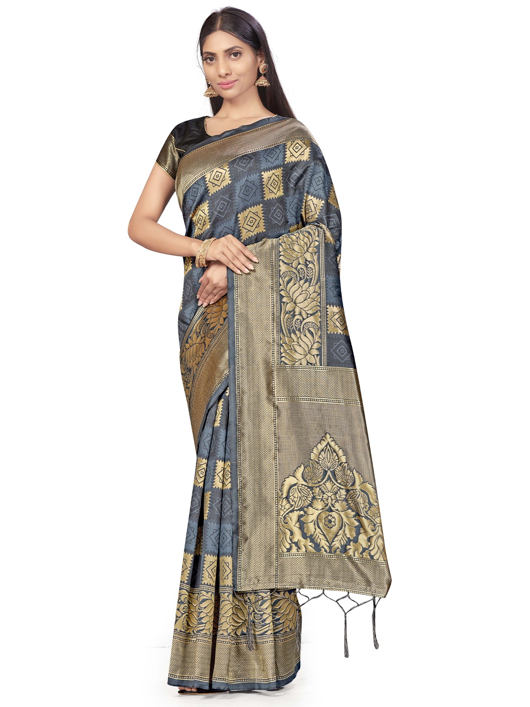 

Maroosh Woven Design Zari Traditional Banarasi Saree, Grey