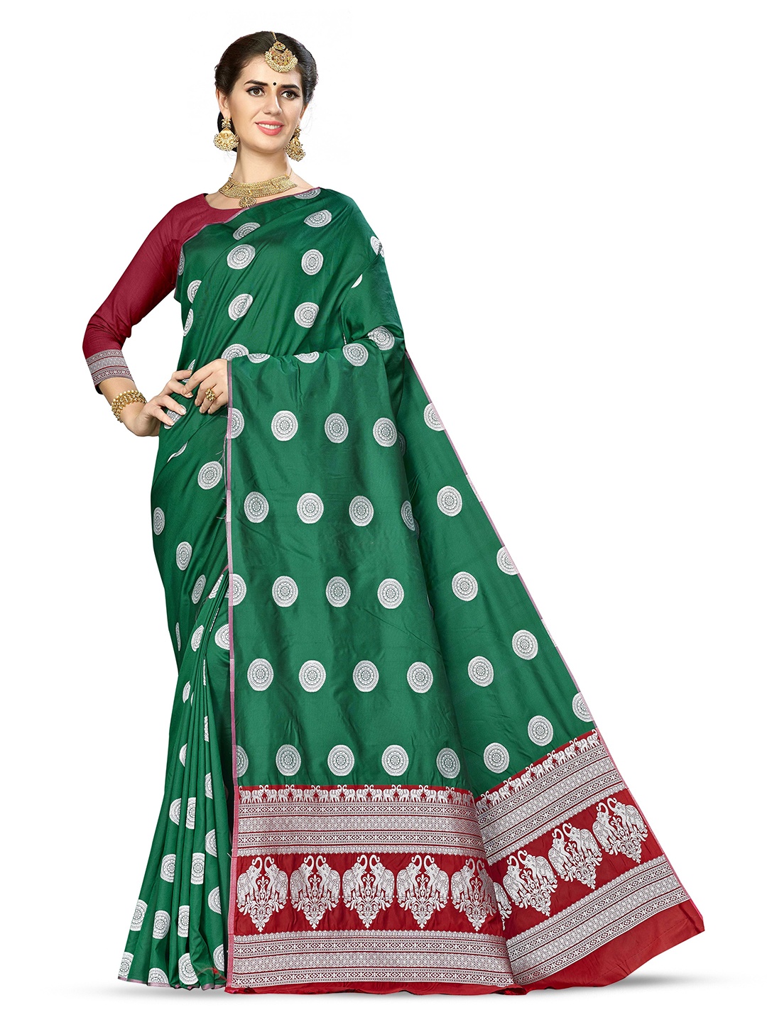 

Maroosh Woven Design Zari Banarasi Saree, Green