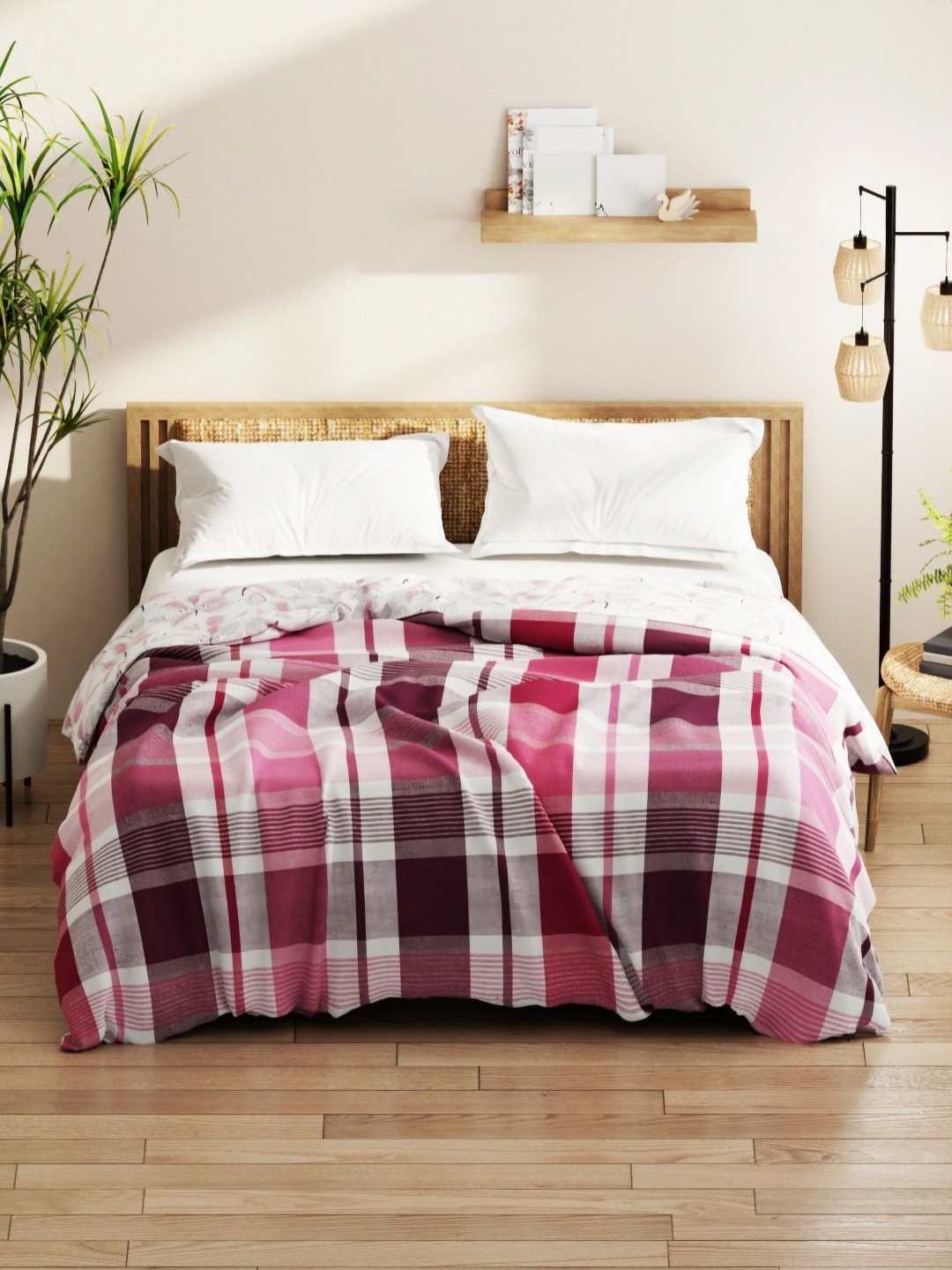 

KOPA Denim Cotton Feel Pink Checked Microfiber AC Room 150 GSM Double Bed Comforter