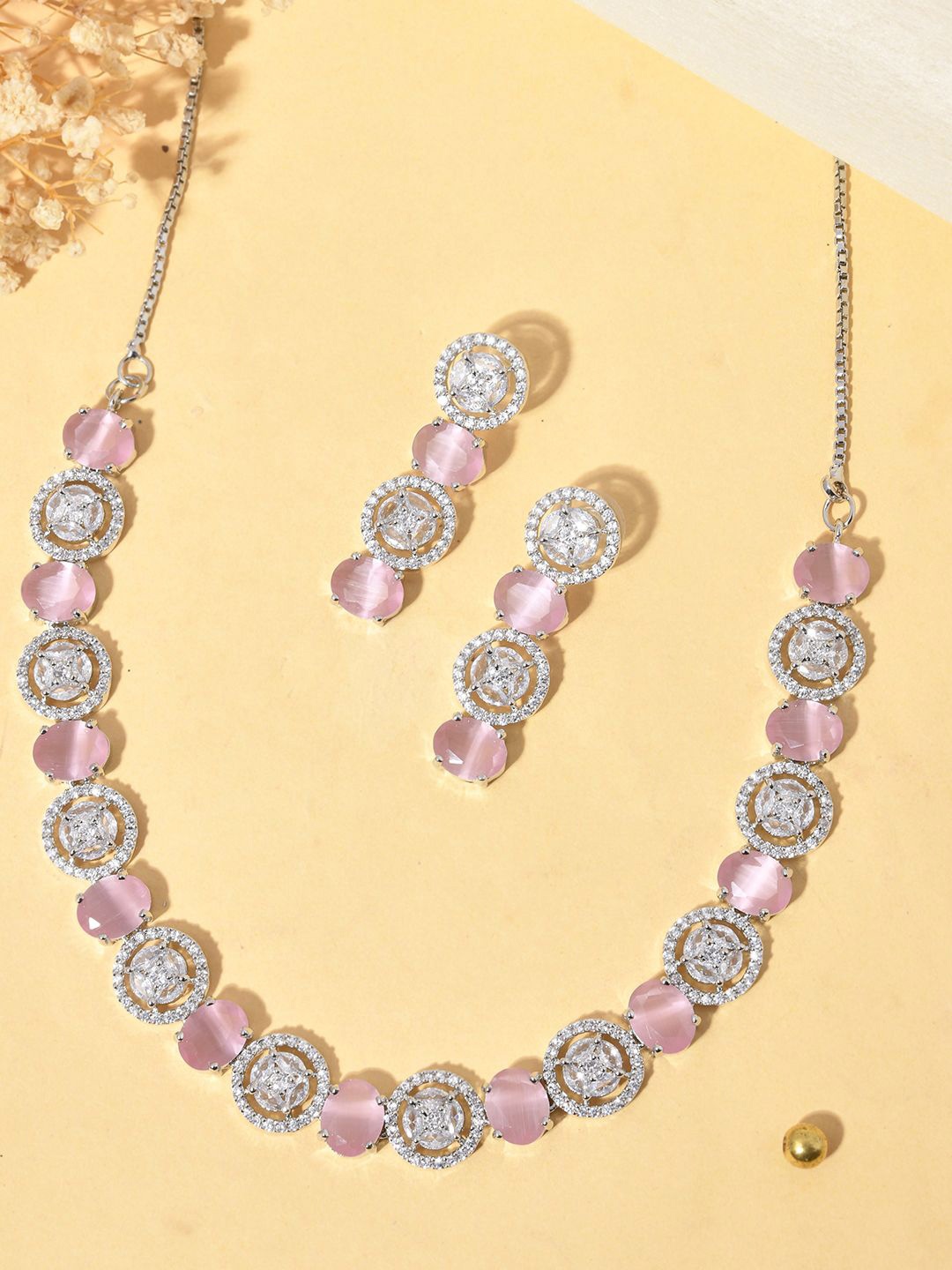 

Silvermerc Designs American Diamond Studded Jewellery Set, Silver