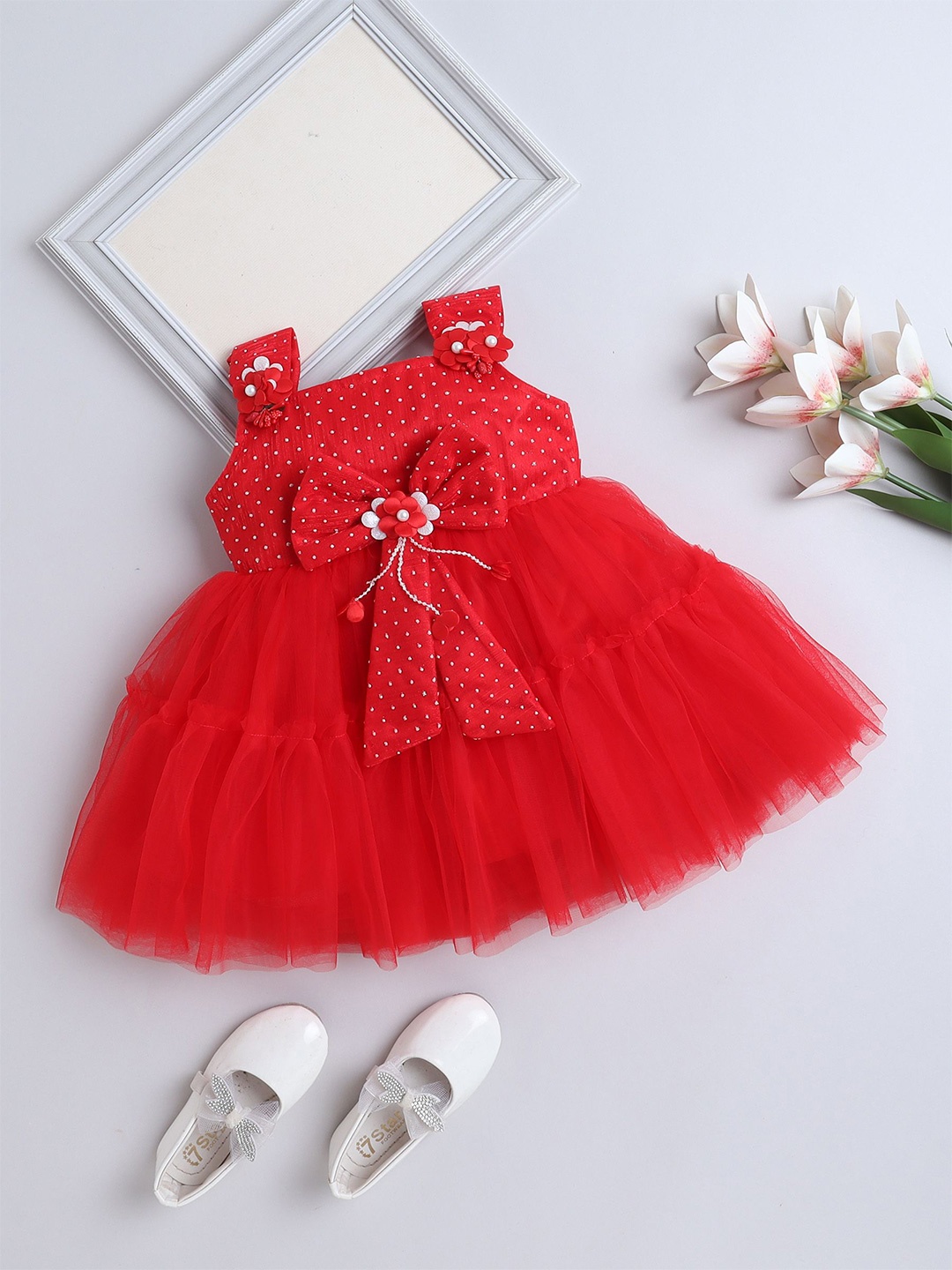 

The Magic Wand Girls Embellished Fit & Flare Dress With Bow Details, Red