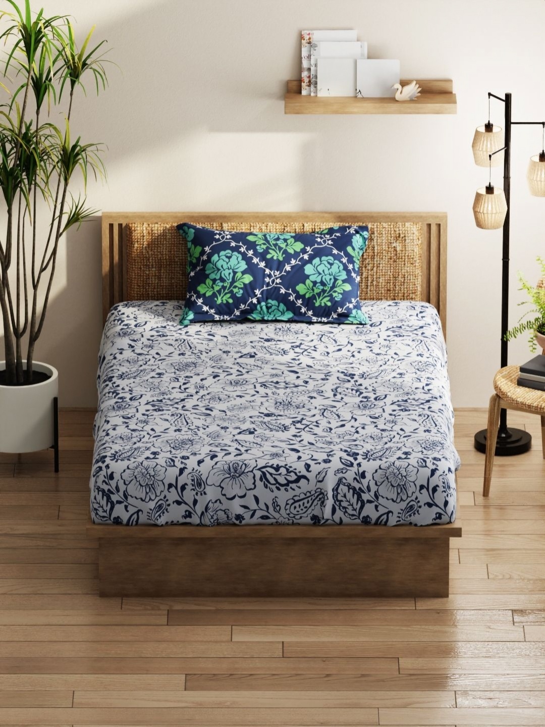 

KOPA Classic Navy Blue 152 TC Queen Bedsheet with 2 Pillow Covers 1.50 m X 2.18 m