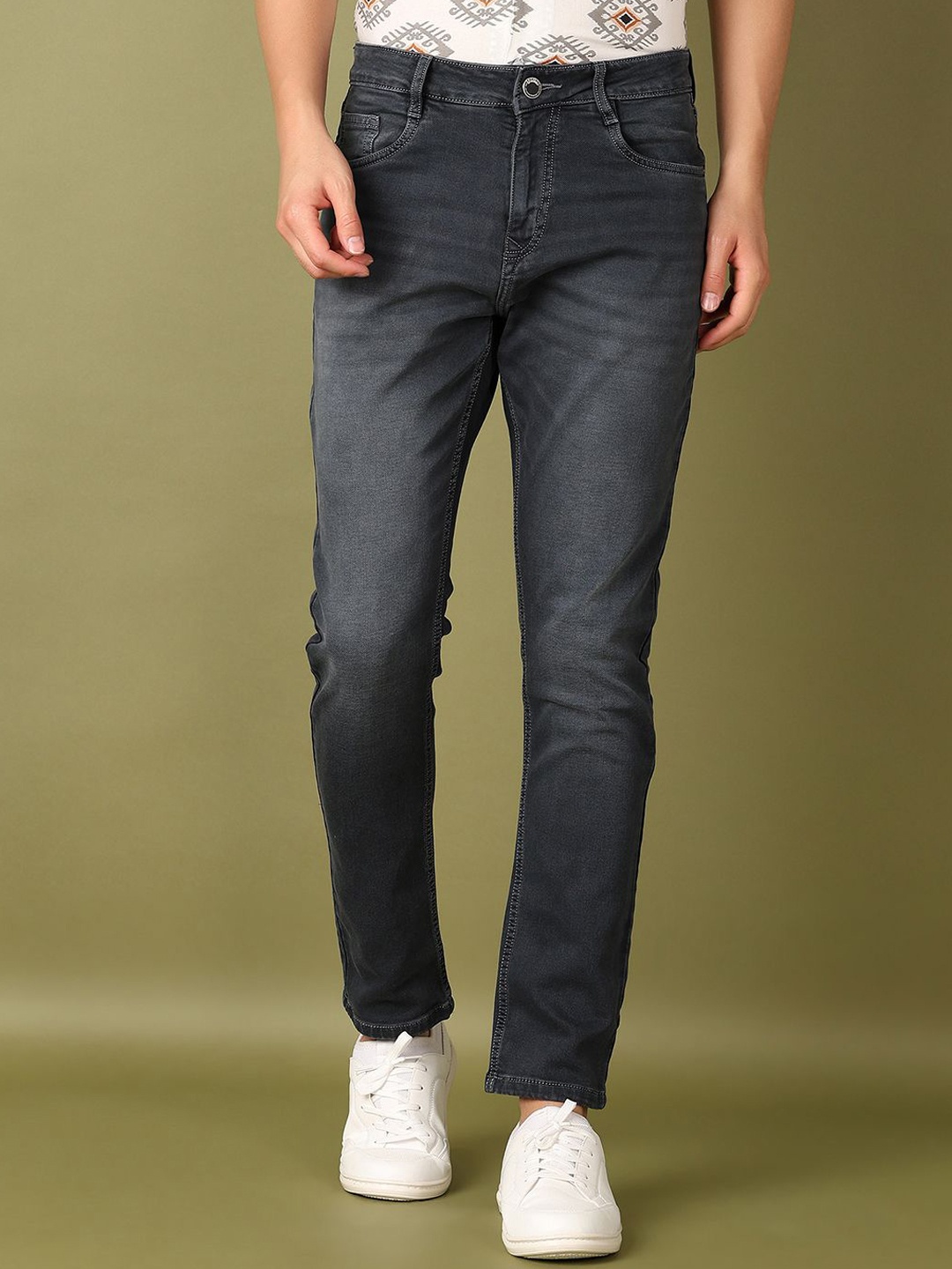 

V-Mart Men Skinny Fit Light Fade Stretchable Jeans, Grey