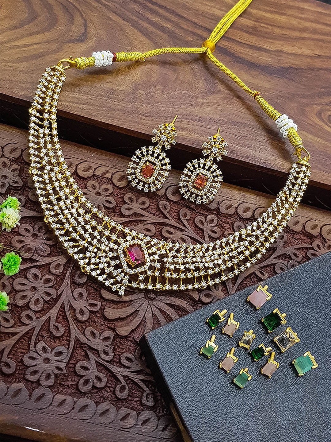 

GRIIHAM Gold Plated CZ Studded Necklace & Earrings