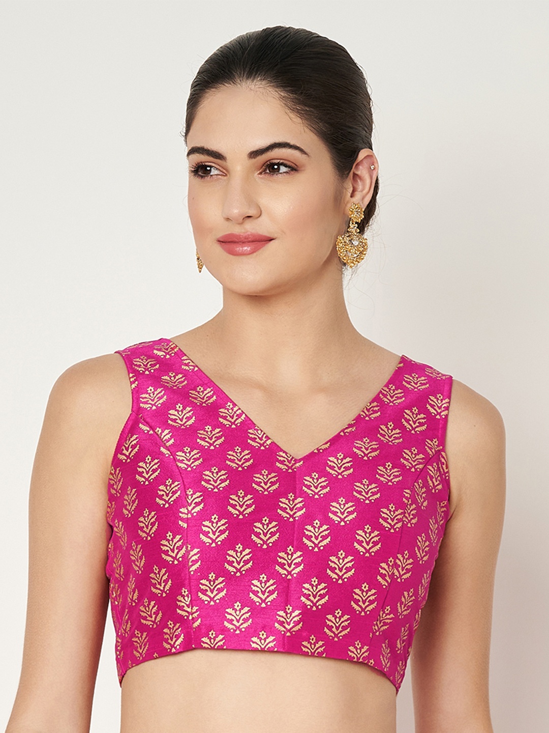 

studio rasa Printed V Neck Saree Blouse, Pink