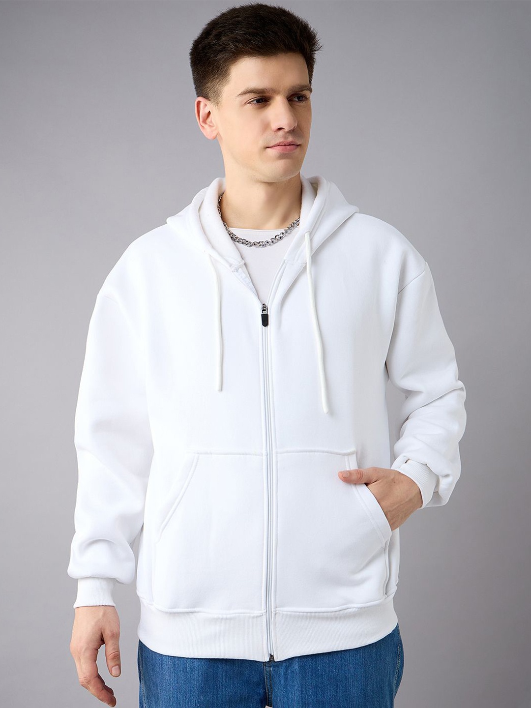 

COLOR CAPITAL Unisex Solid Hood Cotton Ribbed Sweatshirt, White