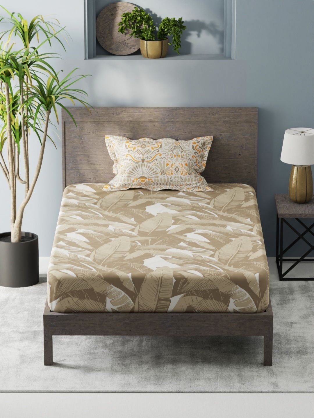 

KOPA Grey Floral Microfiber 200 TC King Bedsheet with 1 Pillow Covers 1.80 x 1.98 Mts