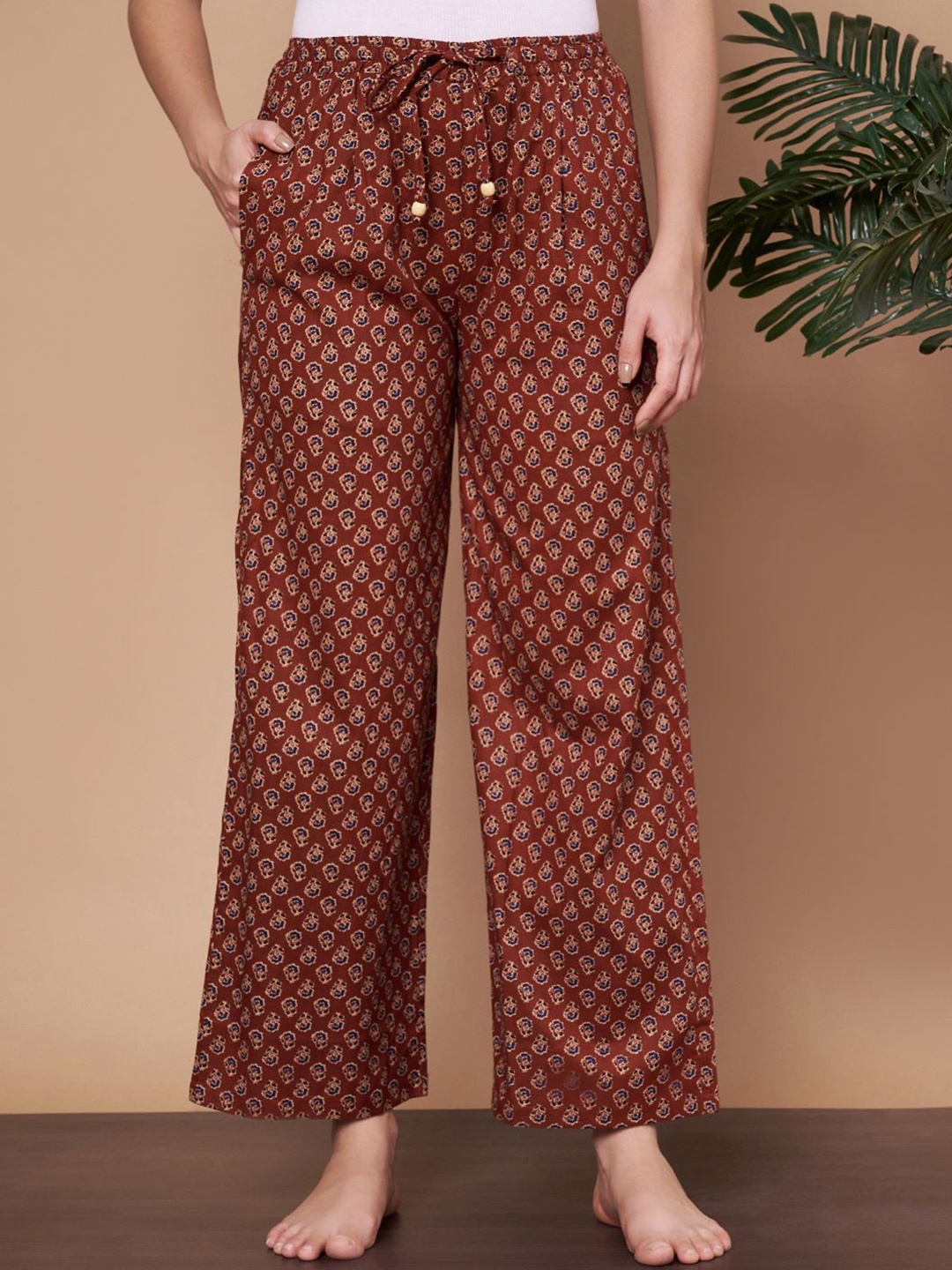 

ETC Women Printed Cotton Lounge Pants, Maroon