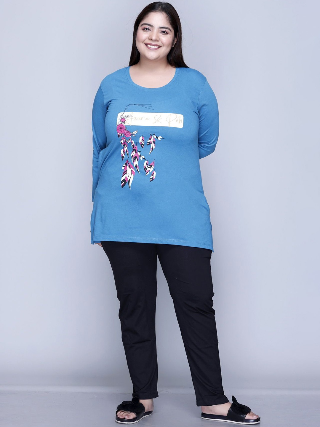 

IN Love Plus Size Printed Cotton T-Shirt, Blue