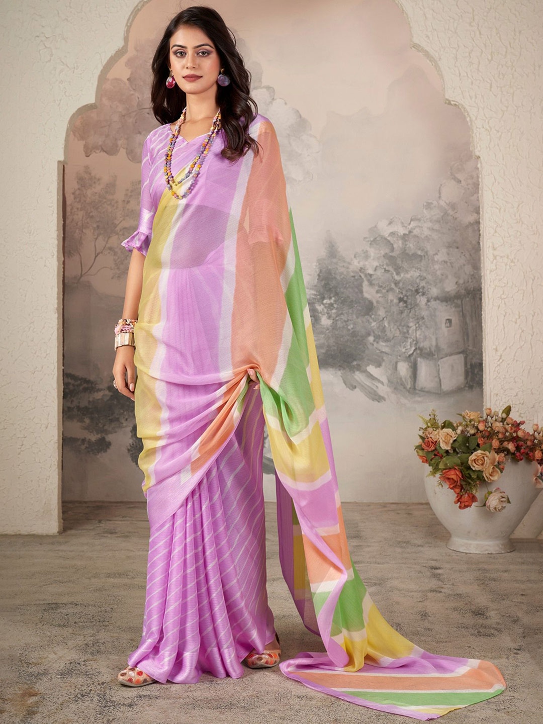 

MySilkLove Leheriya Printed Saree, Lavender