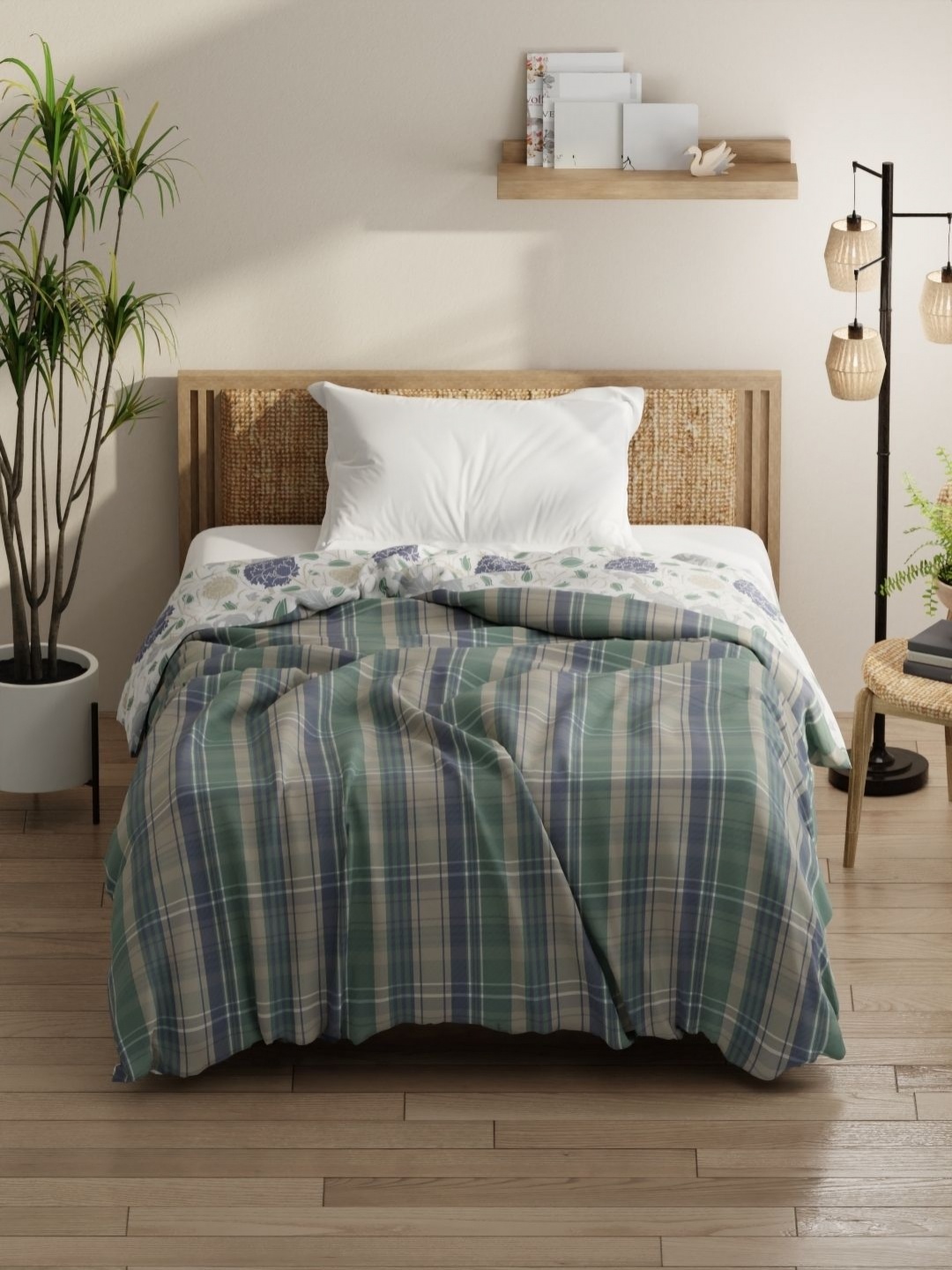 

KOPA Green & Grey Checked Microfiber AC Room 150 GSM Single Bed Comforter