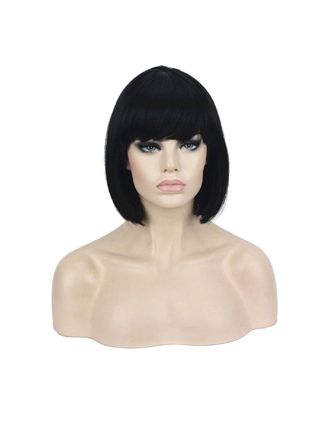 

ABRISH Straight Bob Wigs With Flat Bangs - Black