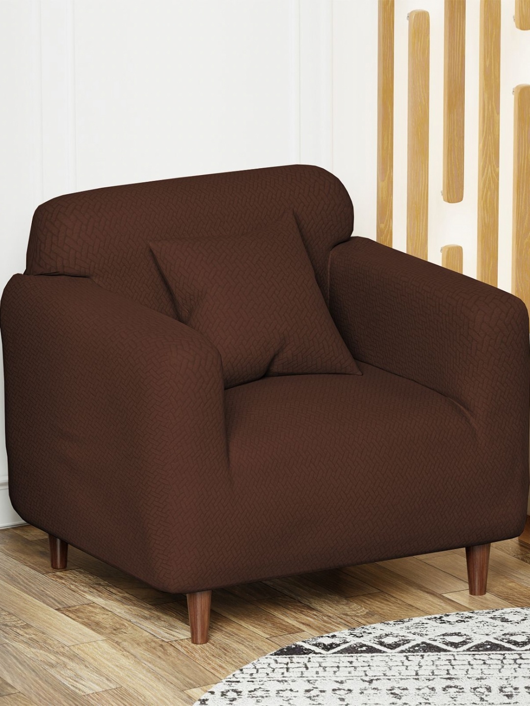 

Lukzer Brown Printed Jacquard Sofa Cover With Arms