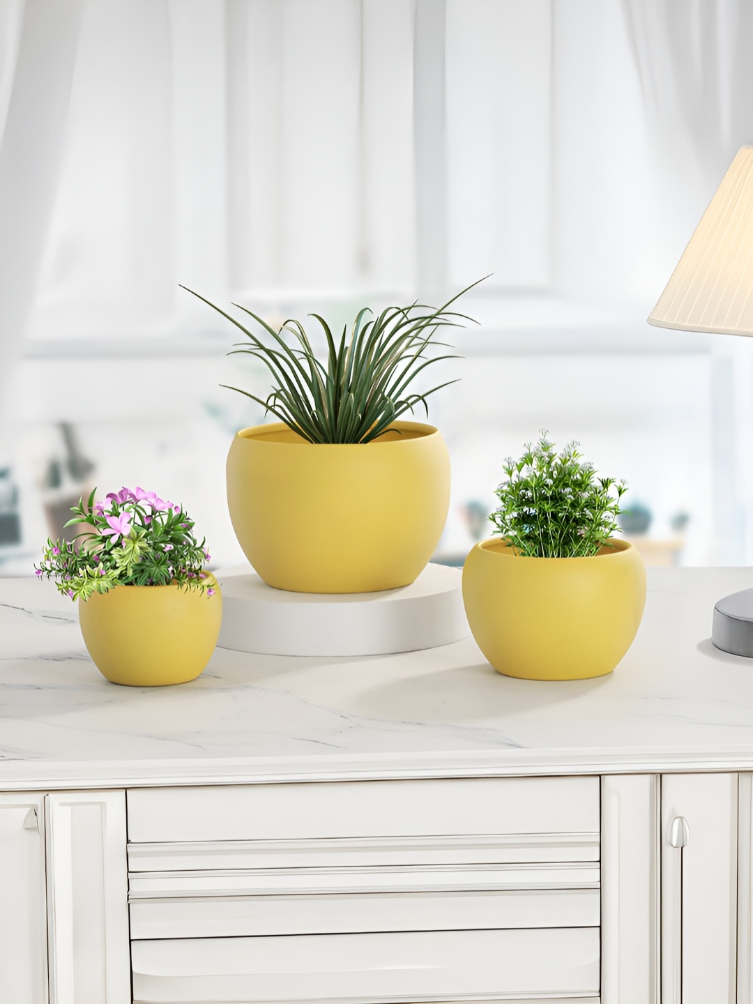 

Homspurts Apple Bowl Planter Yellow 3 Pieces Metal Planters