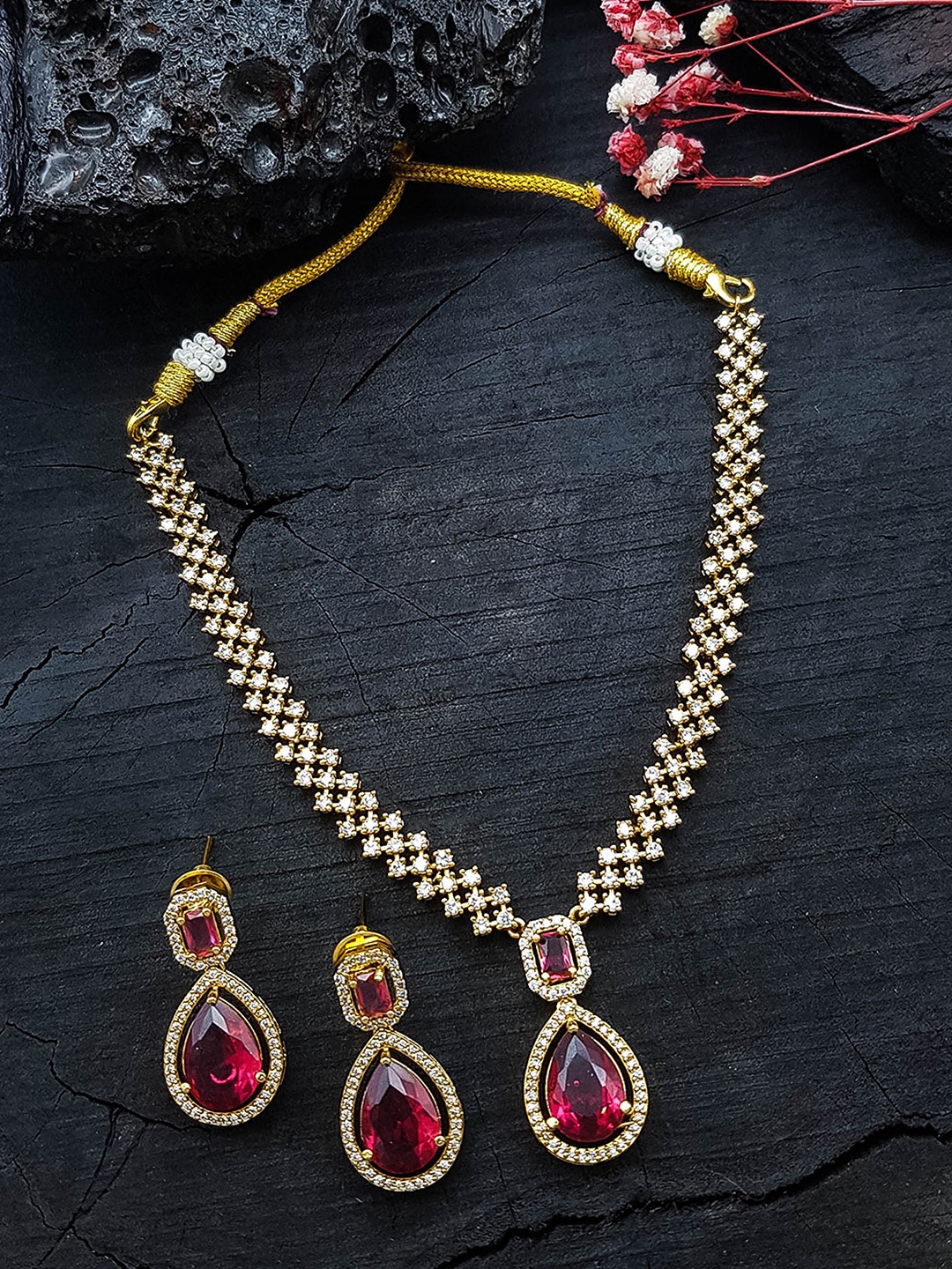 

GRIIHAM Gold-Plated CZ Stone-Studded Necklace & Earrings