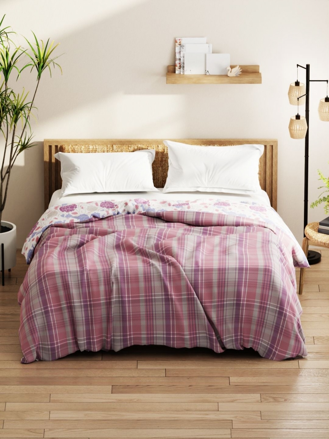 

KOPA Pink & Grey Checked Microfiber AC Room 150 GSM Double Bed Comforter