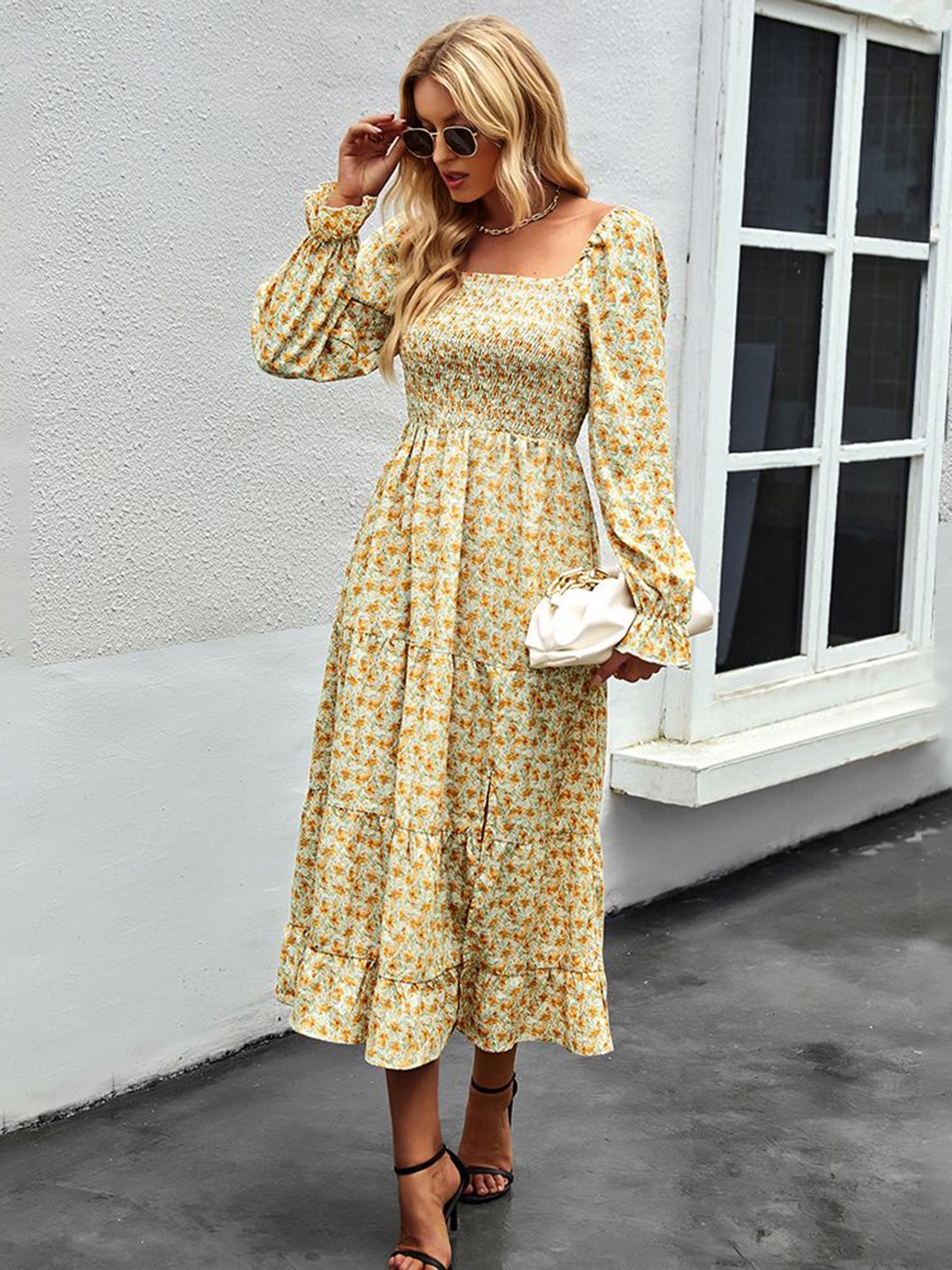 

StyleCast Women Floral Print Fit & Flare Midi Dress, Yellow