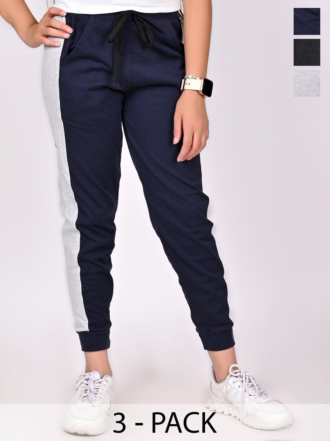 

BAESD Girls Pack Of 3 Colourblocked Relaxed Fit Cotton Joggers, Black