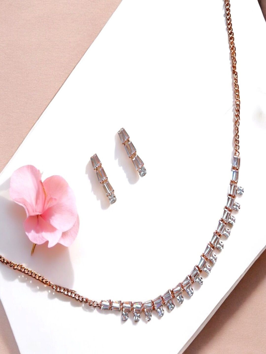 

AccessHer Rose Gold-Plated Stone Studded Jewellery Set