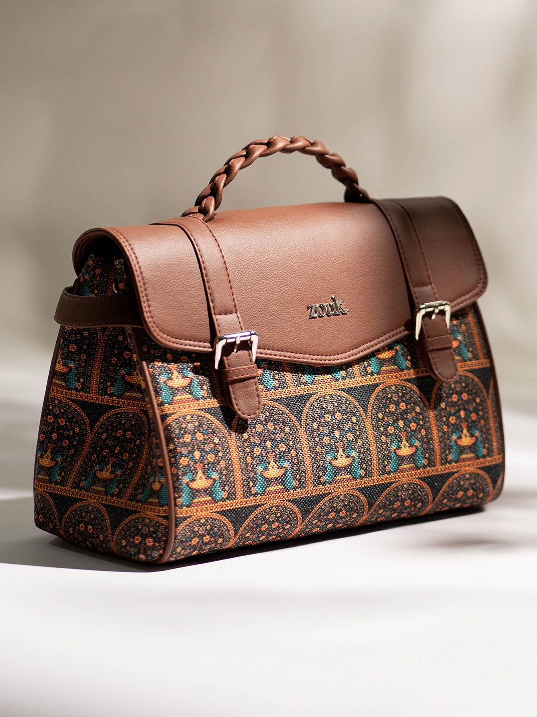 

ZOUK Women Ethnic Motifs Printed Satchel, Brown