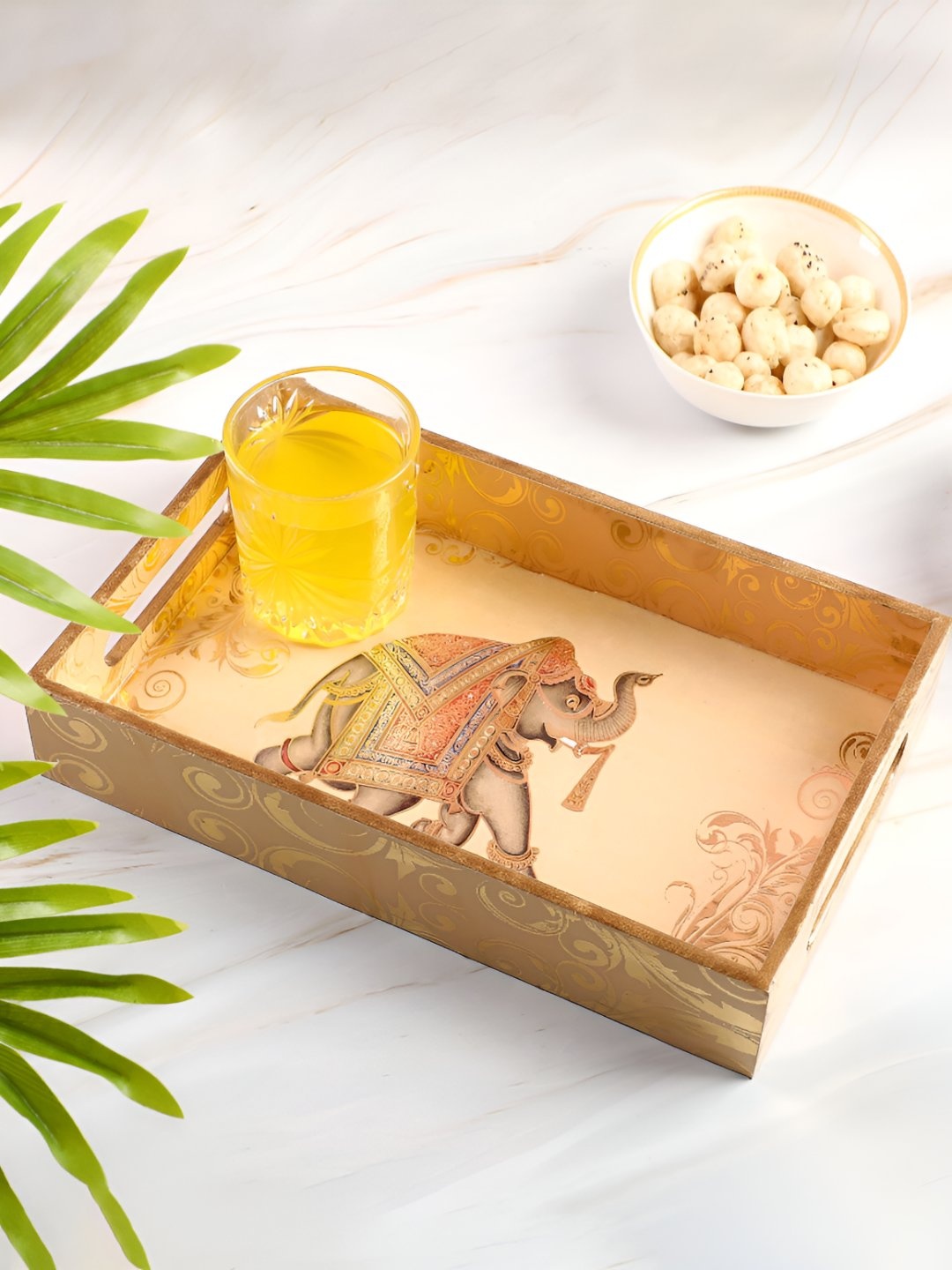 

THE HOME CO. Beige & Red Printed Glass Serving Tray