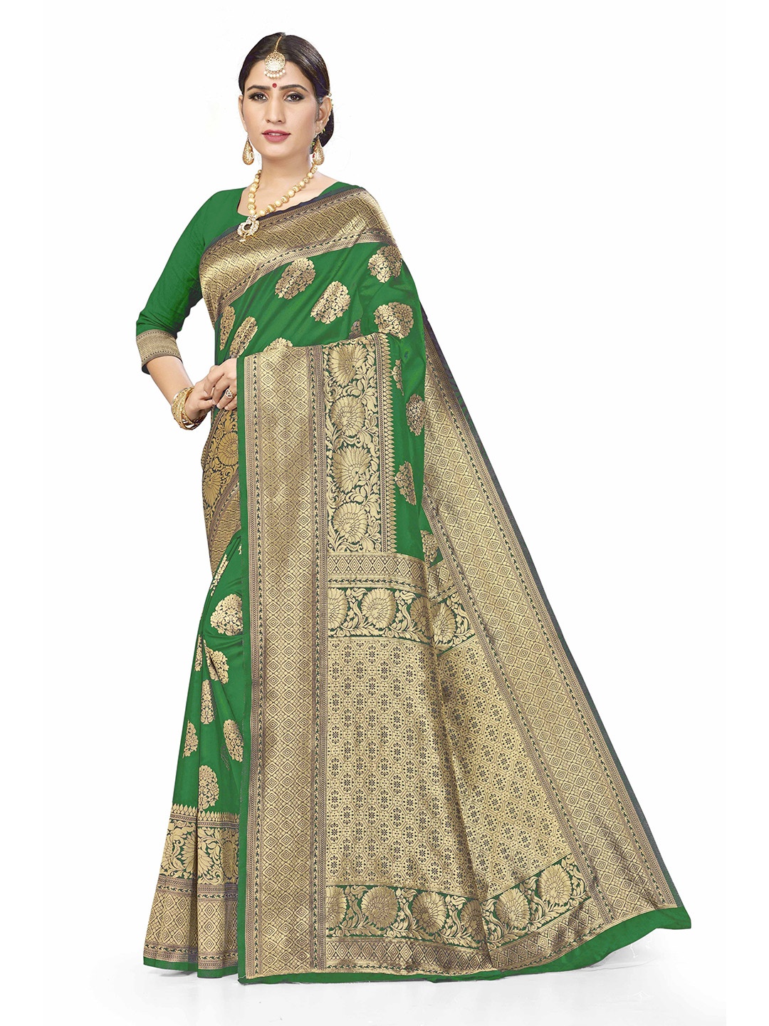 

Maroosh Floral Zari Banarasi Saree, Green