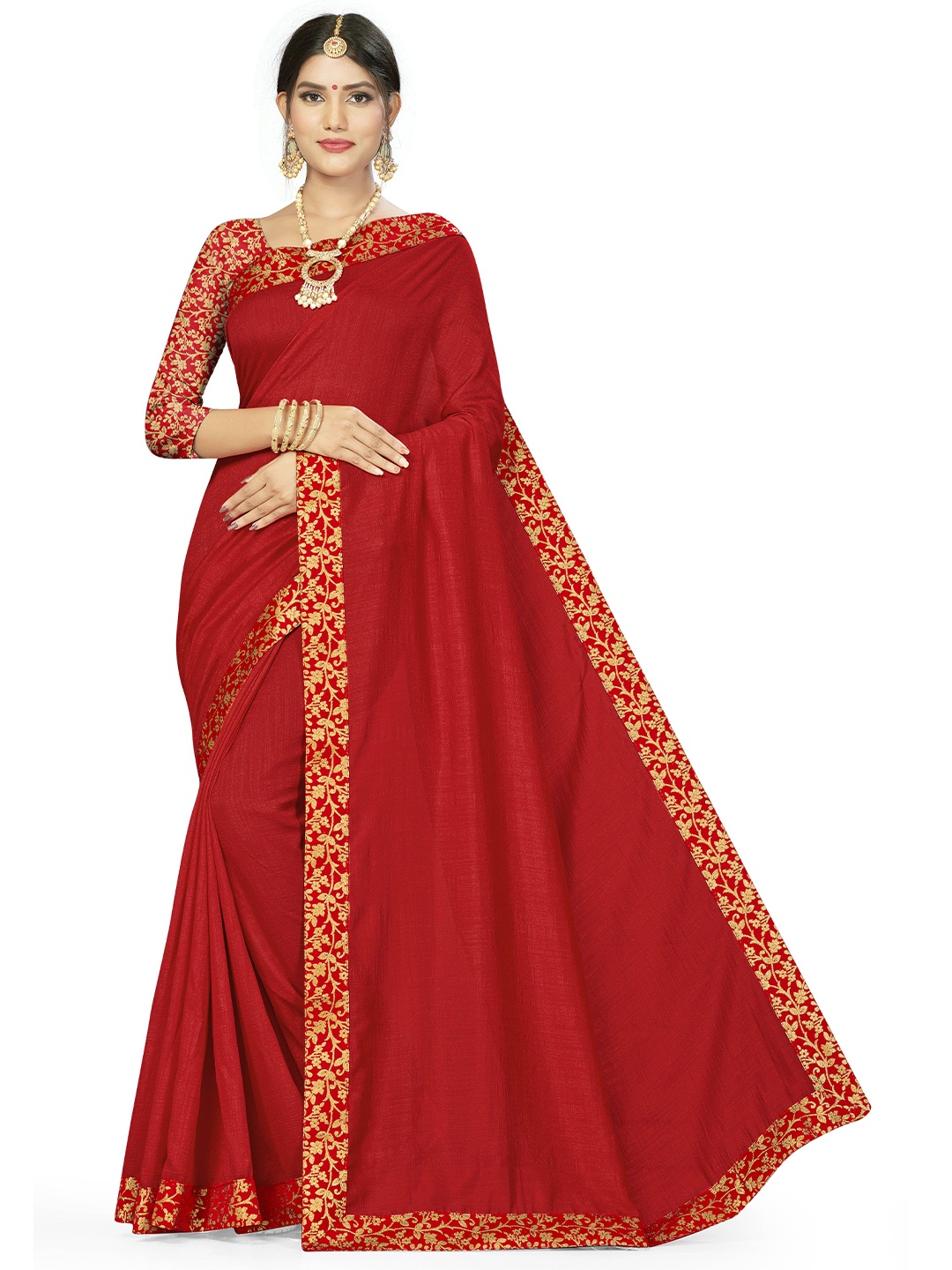 

Maroosh Solid Saree, Red