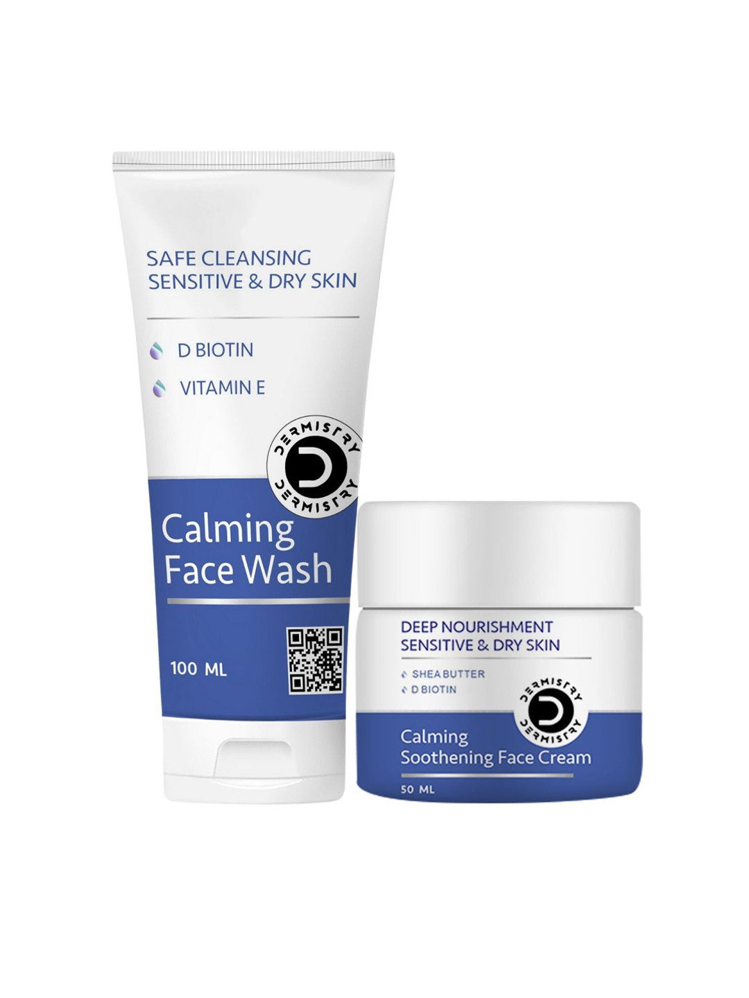 

DERMISTRY Set Of 2 Safe Cleansing Calming Face Wash - 100 ml With Calming Face Cream 50 ml, White