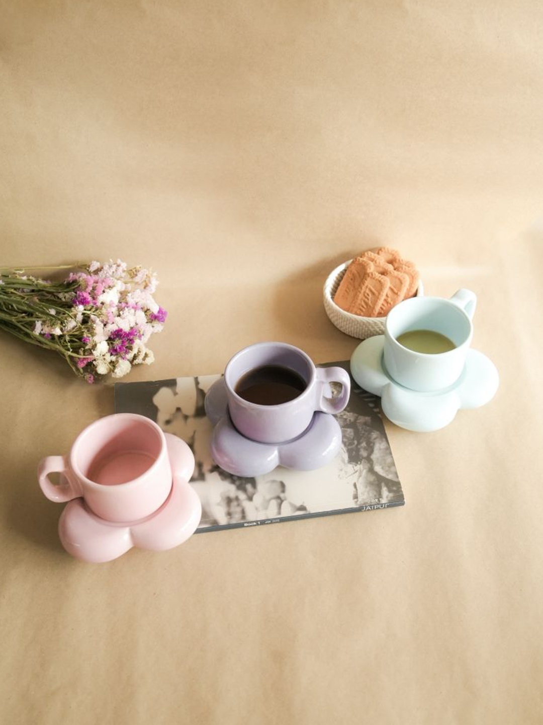 

ArteCasa Espresso Pink & Blue 3 Pieces Ceramic Glossy Tea Set