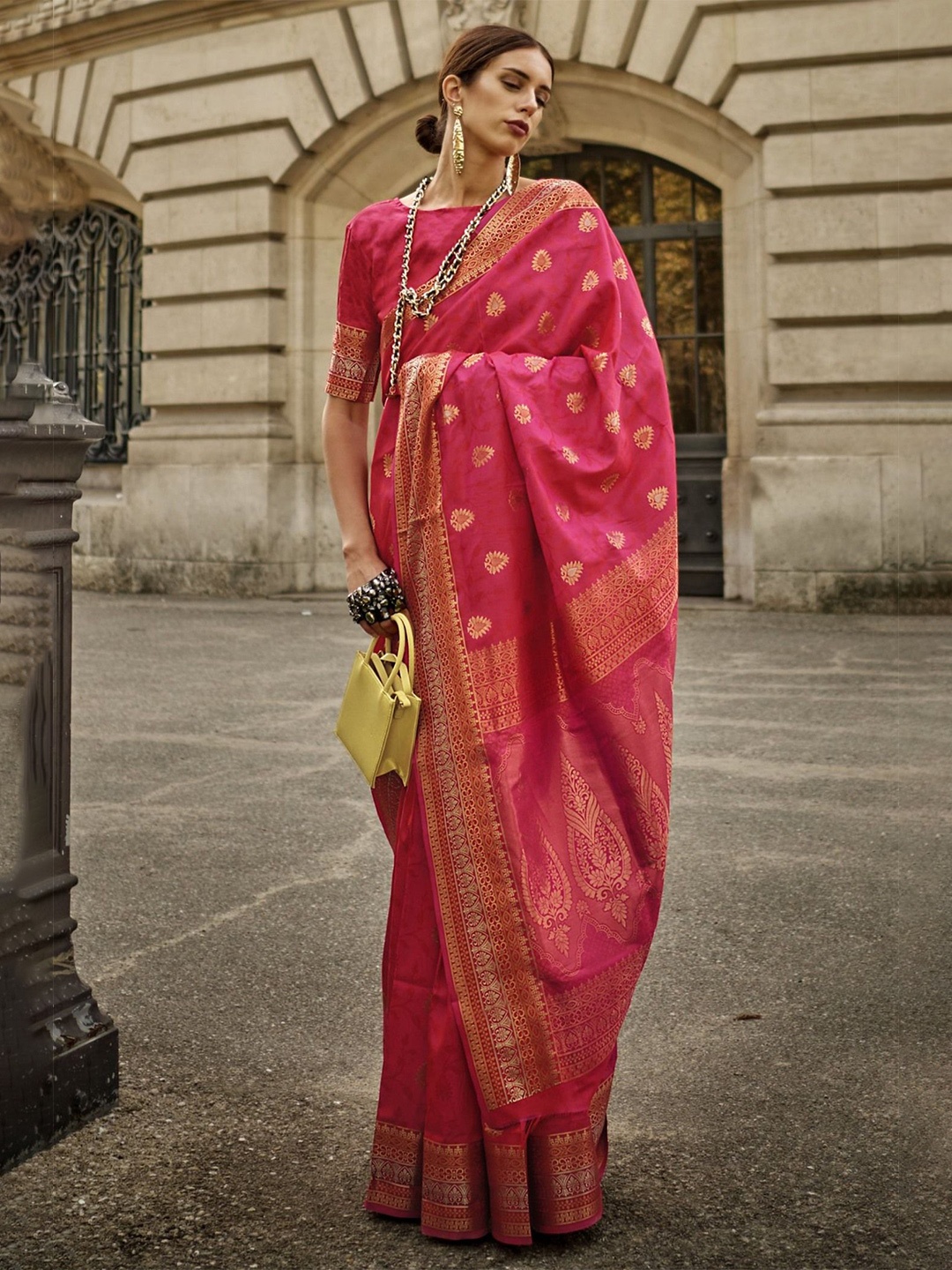 

MySilkLove Women Woven Design Zari Banarasi Saree, Pink