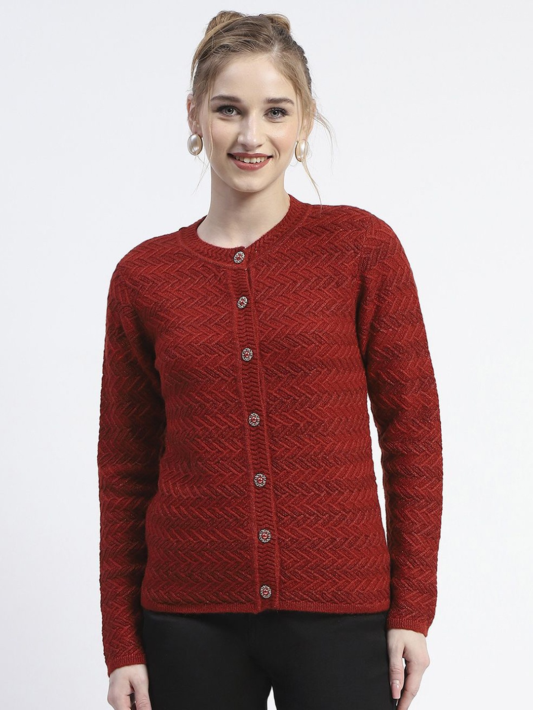 

Madame Women Cable Knit Cardigan Sweater, Rust