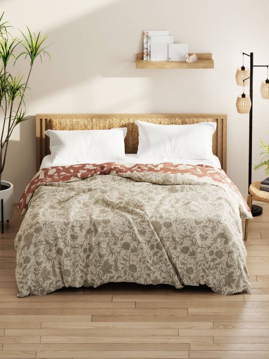 

KOPA Beige & Taupe Floral Printed Microfiber AC Room 120 GSM Double Bed Comforter