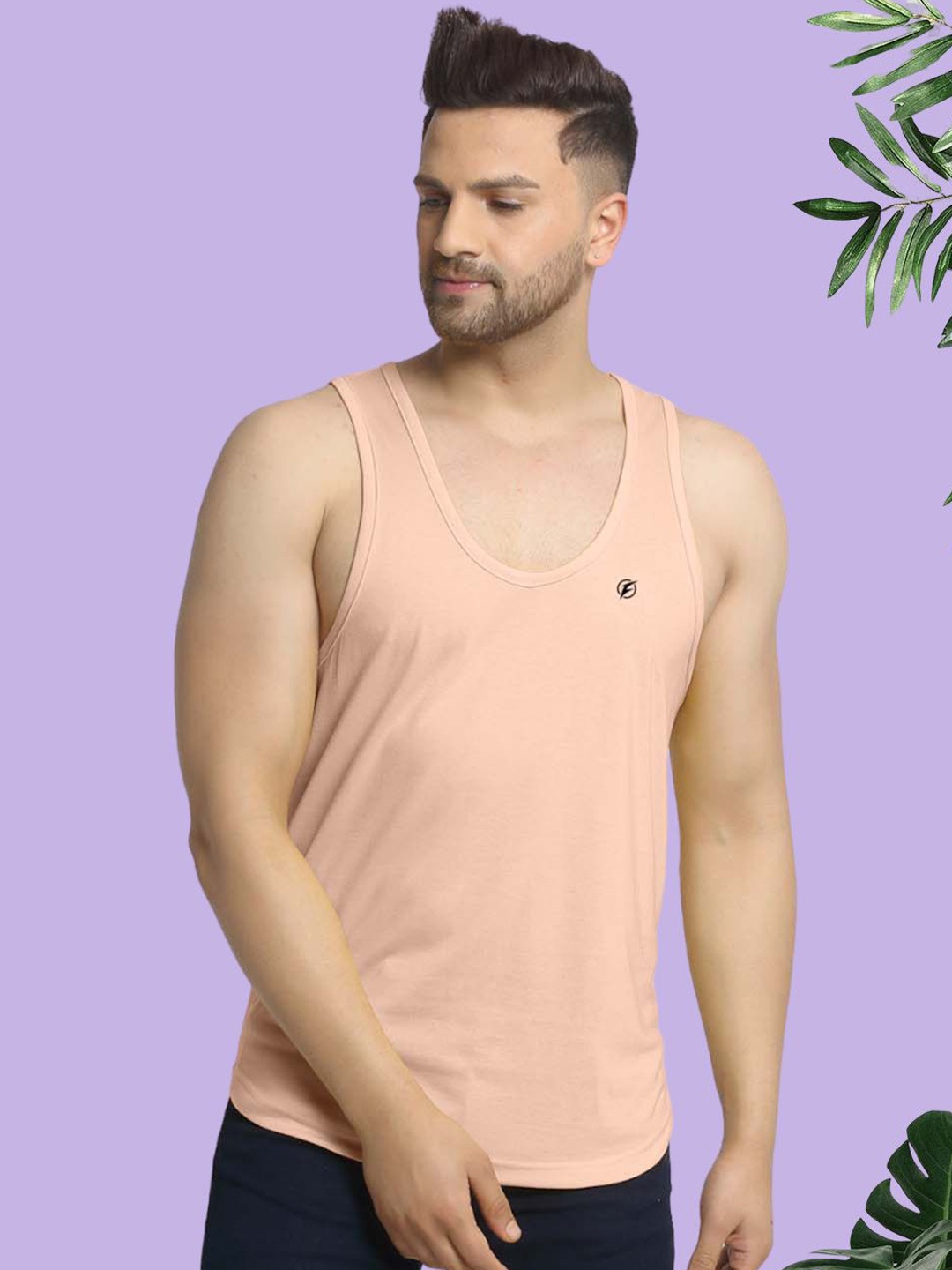 

Friskers Men Scoop Neck Gym Innerwear Vest, Peach