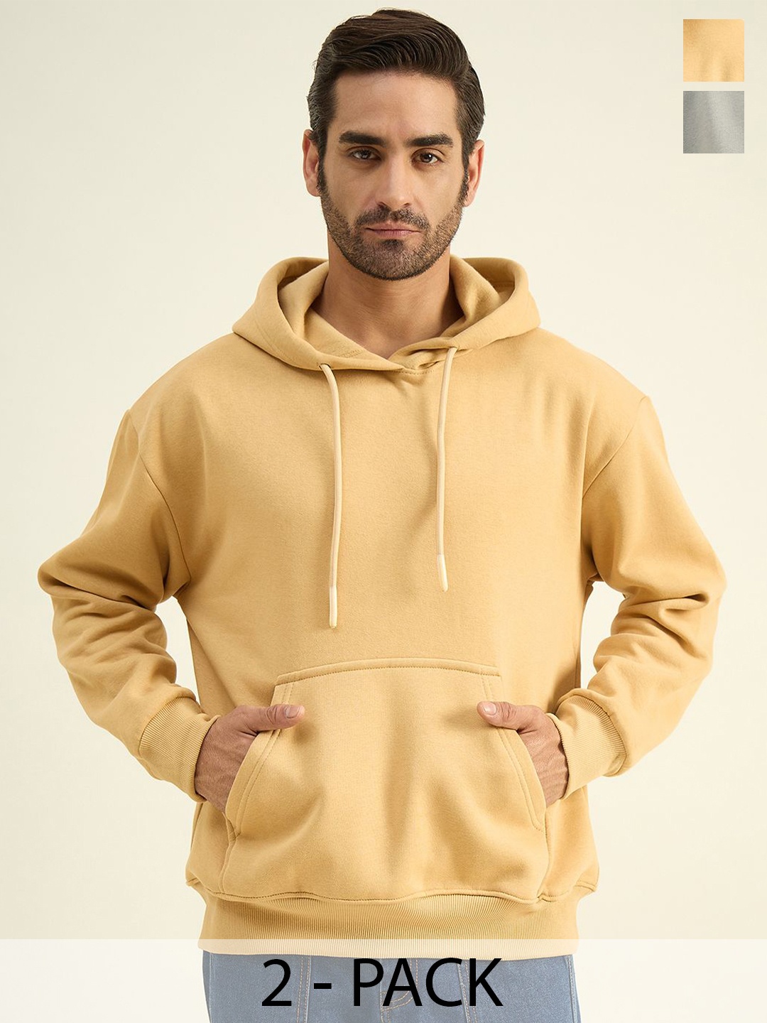 

COLOR CAPITAL Unisex Pack Of 2 Solid Hood Cotton Pullover Sweatshirts, Yellow