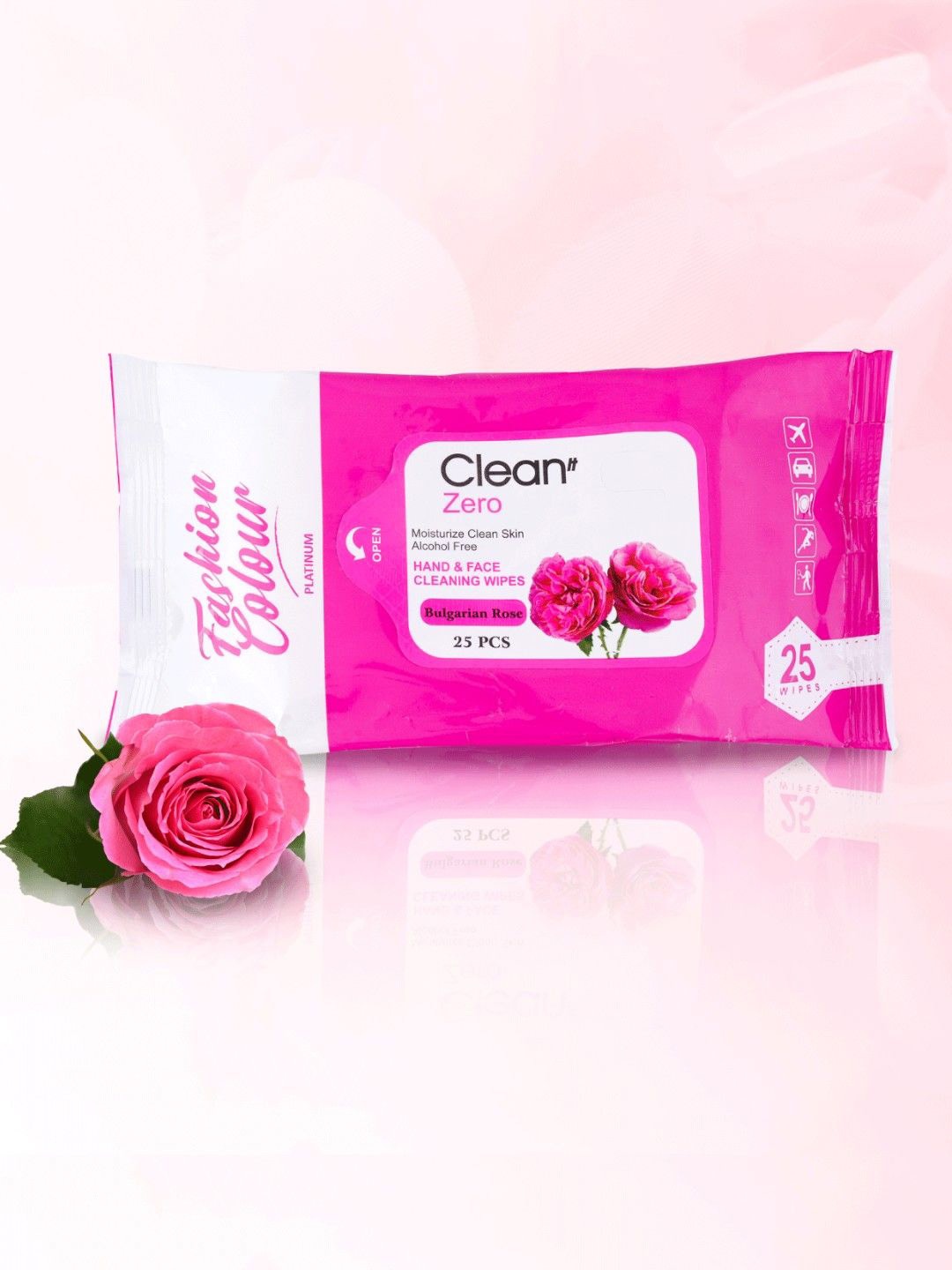 

Fashion Colour Platinum Clean It Zero Bulgarian Rose Wet Wipes - 25 Pulls, Pink