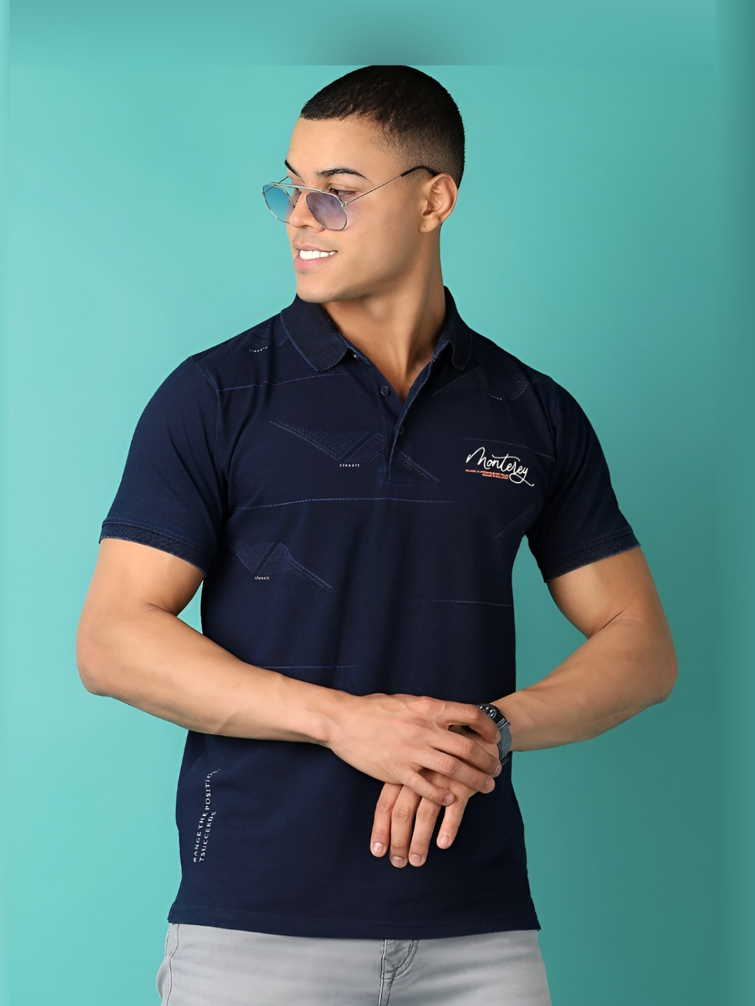 

V-Mart Men Printed Polo Collar T-shirt, Blue