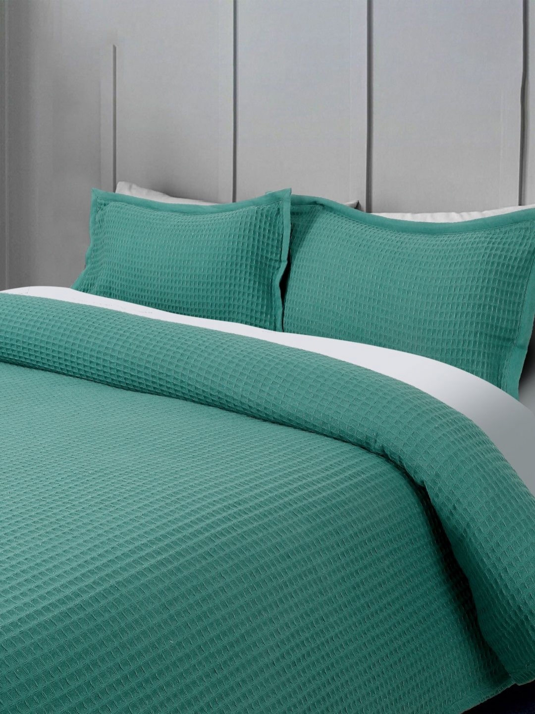 

ROSARA HOME Teal Blue Pure Cotton Queen Bed Cover With 2 Pillow Covers