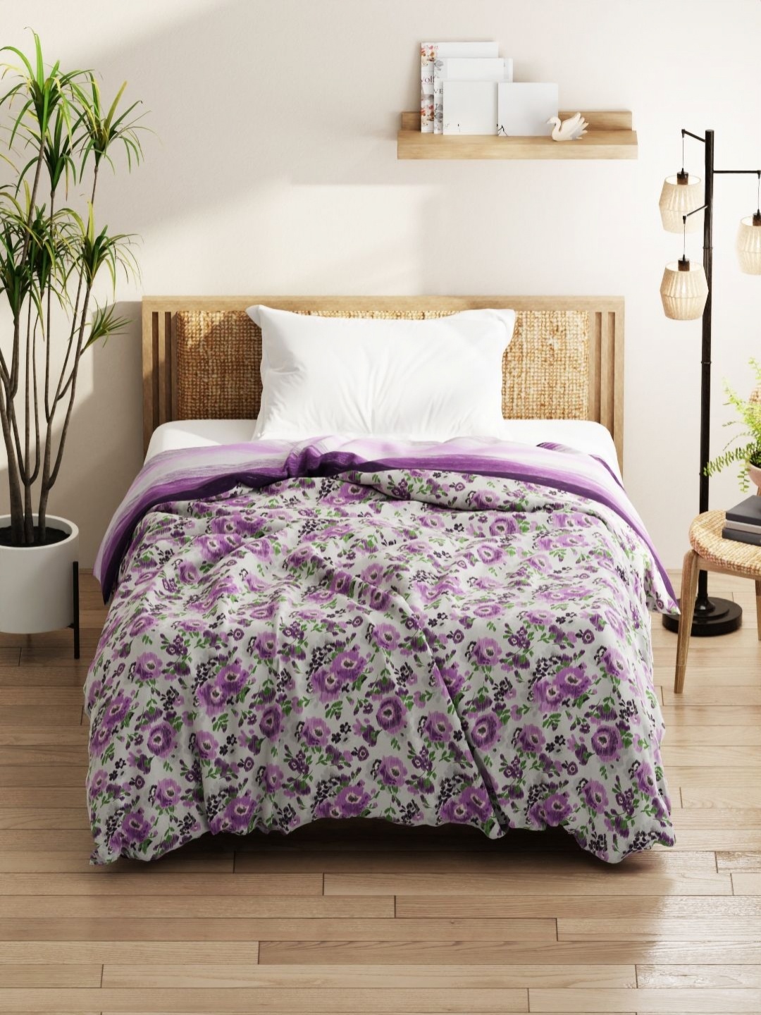 

KOPA Grey & Purple Floral Microfiber AC Room 120 GSM Single Bed Comforter
