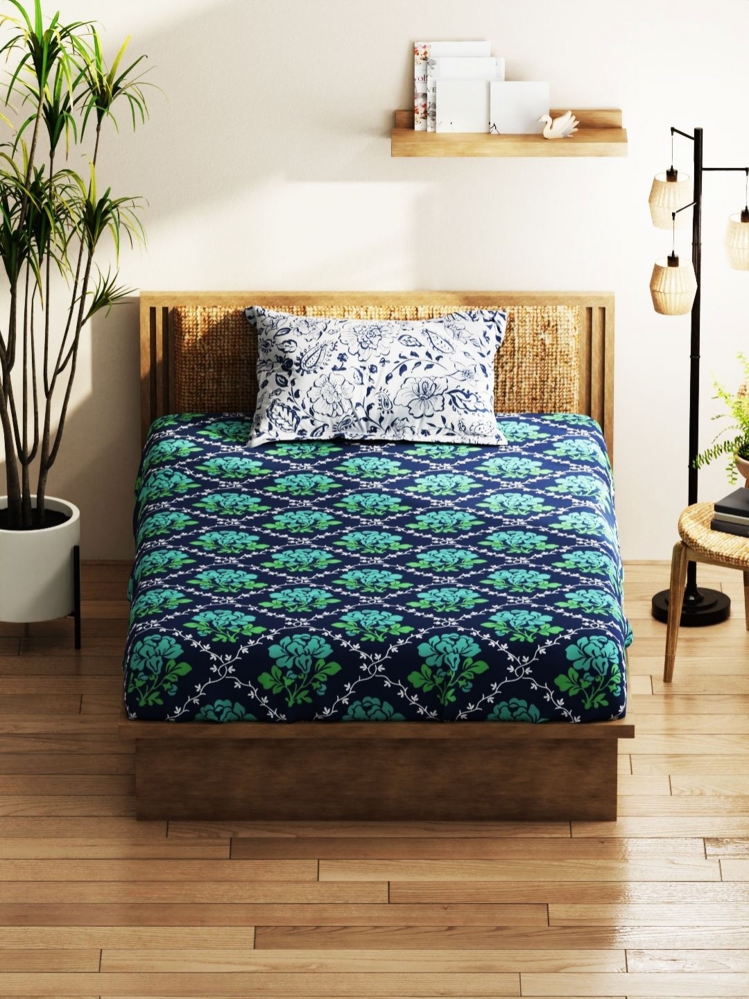 

KOPA Classic Green Floral 152 TC Queen Bedsheet with 2 Pillow Cover 1.50 m X 2.18 m