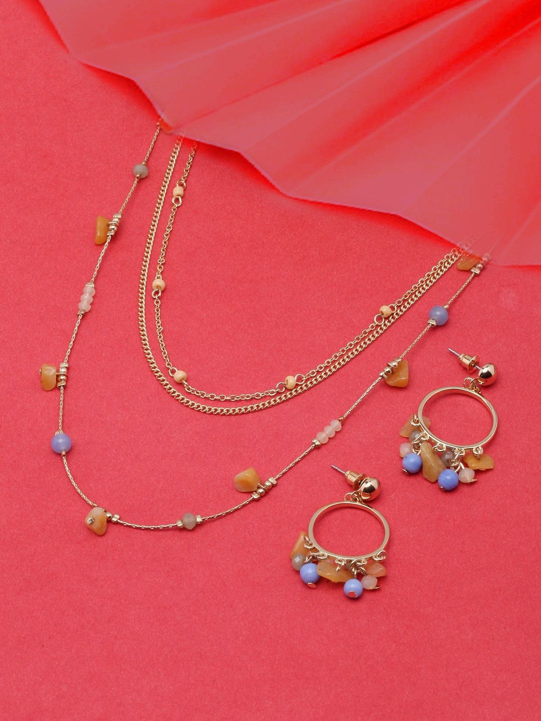 

KPOP Gold-Plated Stones-Studded & Beaded Jewellery Set