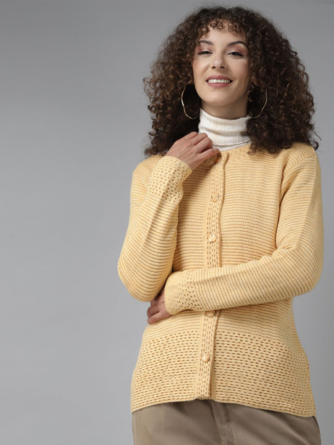 

Cayman Women Cable Knit Henley Neck Wool Cardigan Sweater, Yellow
