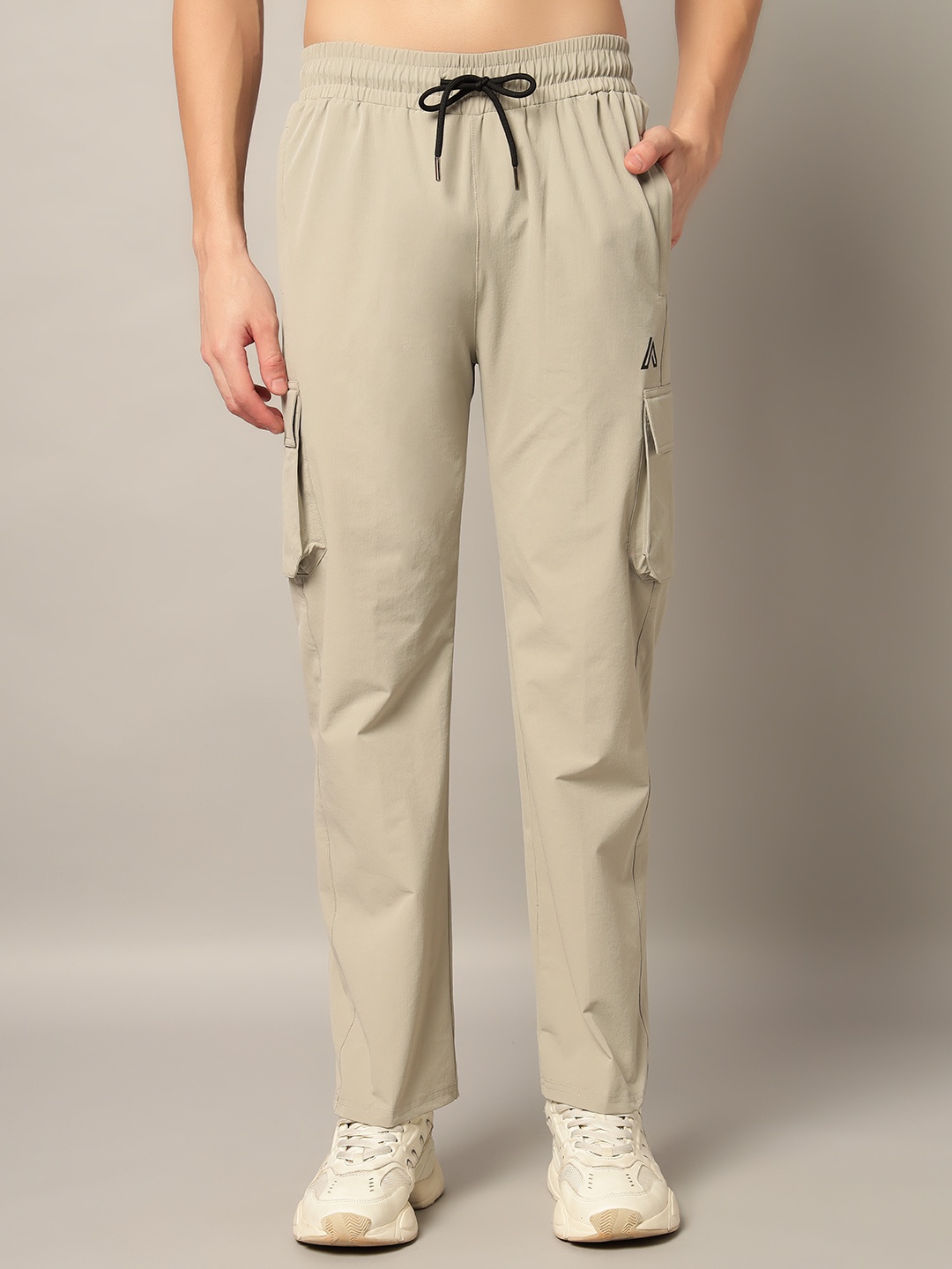 

AECK Men Mid-Rise Track Pants, Beige