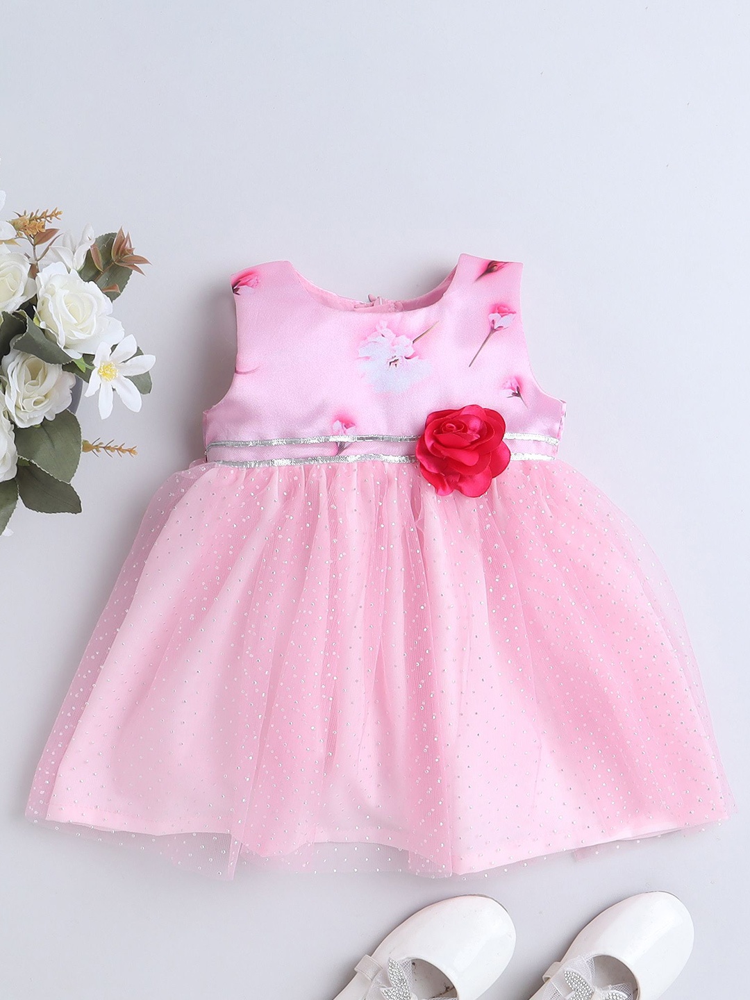 

MANY FROCKS & Girls Floral Printed Fit & Flare Dress, Pink