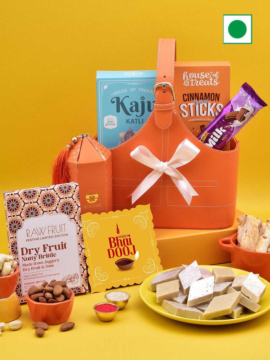 

RawFruit Set Of 7 Chocolate & Dry Fruit Hamper, Orange
